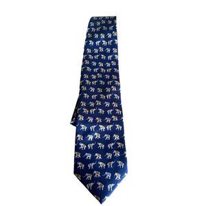 Linco Blue Elephant Print 100% Silk Neck Tie